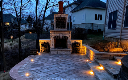outdoor fire place and lights