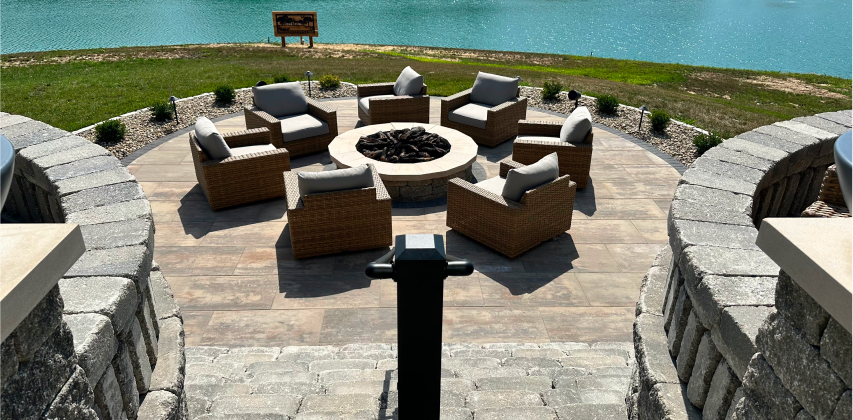 7 fancy chairs around a fire pit