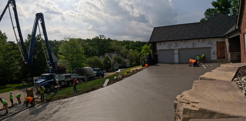 concrete driveway being worked on